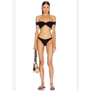 Hunza G Brigette Black Minimalist Bikini Swim Top Off Shoulder OS